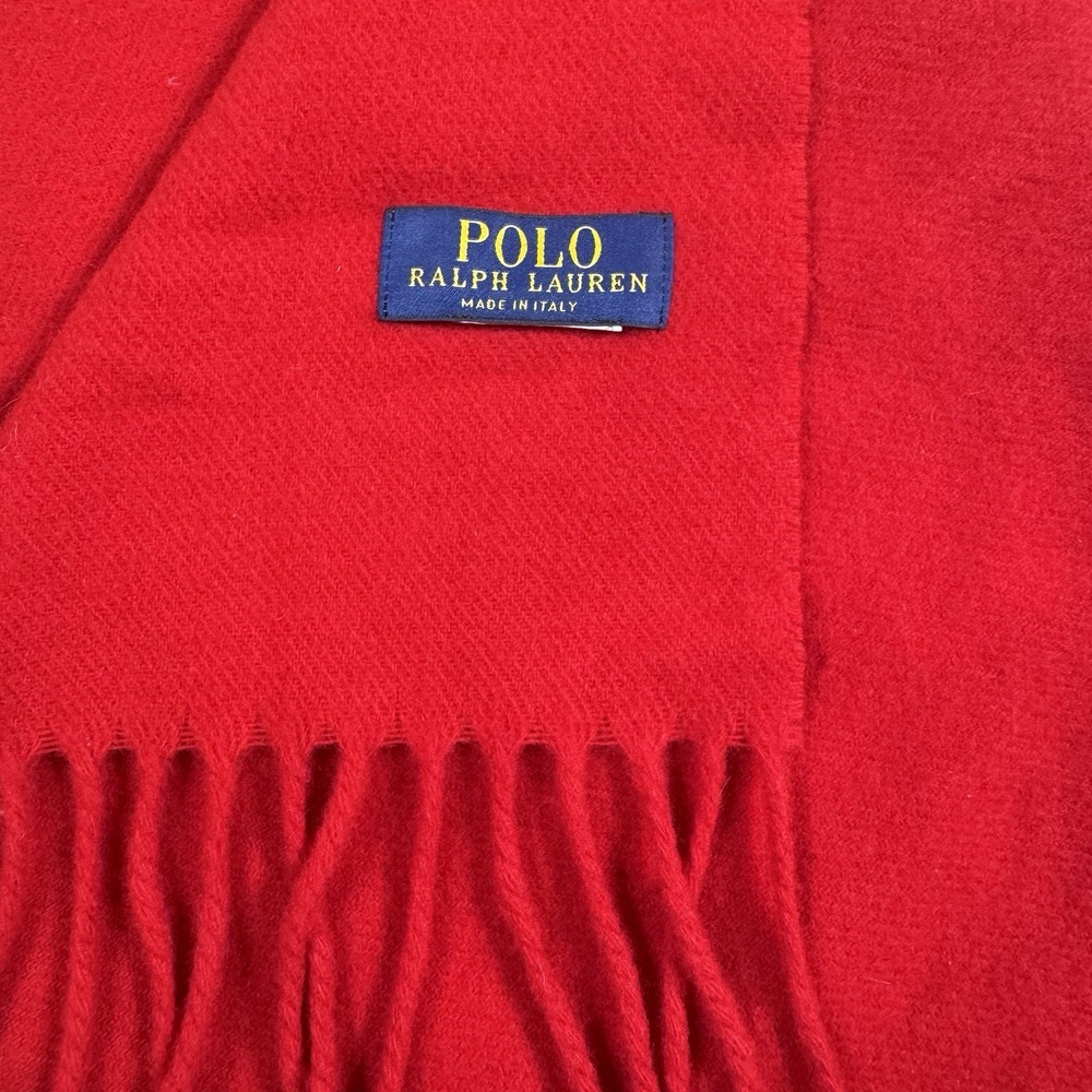 POLO RALPH LAUREN Signature Italian Wool Red Scarf with Pony - Picture 4 of 9